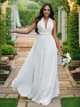 A-line Halter Sleeveless Floor-Length Charming Chiffon Wedding Dresses