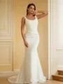 Sheath/Column Straps Elegant Sleeveless Sweep Train Charmeuse Wedding Dresses