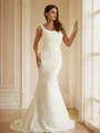 Sheath/Column Straps Elegant Sleeveless Sweep Train Charmeuse Wedding Dresses