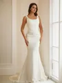Sheath/Column Straps Elegant Sleeveless Sweep Train Charmeuse Wedding Dresses