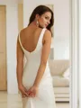 Sheath/Column Straps Elegant Sleeveless Sweep Train Charmeuse Wedding Dresses