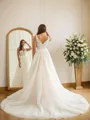 A-line V-Neck Trendy Sleeveless Chapel Train Tulle Wedding Dresses
