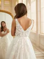A-line V-Neck Trendy Sleeveless Chapel Train Tulle Wedding Dresses