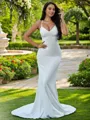 Sheath/Column V-Neck Sleeveless Sweep Train Modern Stretch Crepe Wedding Dresses