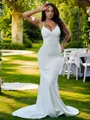 Sheath/Column V-Neck Sleeveless Sweep Train Modern Stretch Crepe Wedding Dresses