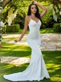 Sheath/Column V-Neck Sleeveless Sweep Train Modern Stretch Crepe Wedding Dresses