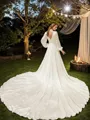 A-line V-Neck Pretty Long Sleeves Cathedral Train Satin Chiffon Wedding Dresses