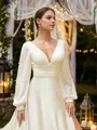 A-line V-Neck Pretty Long Sleeves Cathedral Train Satin Chiffon Wedding Dresses