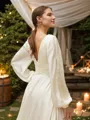 A-line V-Neck Pretty Long Sleeves Cathedral Train Satin Chiffon Wedding Dresses