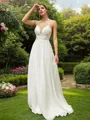 A-line V-Neck Sophisticated Sleeveless Sweep Train Chiffon Wedding Dresses