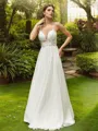 A-line V-Neck Sophisticated Sleeveless Sweep Train Chiffon Wedding Dresses