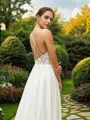 A-line V-Neck Sophisticated Sleeveless Sweep Train Chiffon Wedding Dresses