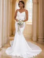 Trumpet/Mermaid V-Neck Graceful Sleeveless Sweep Train Stretch Crepe Wedding Dresses