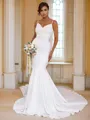 Trumpet/Mermaid V-Neck Graceful Sleeveless Sweep Train Stretch Crepe Wedding Dresses