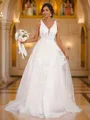 A-line V-Neck Sleeveless Beautiful Sweep Train Lace Wedding Dresses