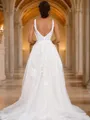 A-line V-Neck Sleeveless Beautiful Sweep Train Lace Wedding Dresses