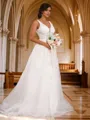 A-line V-Neck Sleeveless Beautiful Sweep Train Lace Wedding Dresses