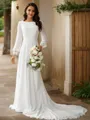 A-line Scoop Stylish Long Sleeves Court Train Chiffon Wedding Dresses