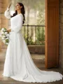 A-line Scoop Stylish Long Sleeves Court Train Chiffon Wedding Dresses