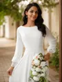 A-line Scoop Stylish Long Sleeves Court Train Chiffon Wedding Dresses