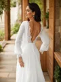 A-line Scoop Stylish Long Sleeves Court Train Chiffon Wedding Dresses