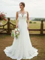A-line Scoop Feminine Sleeveless Sweep Train Chiffon Wedding Dresses