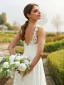 A-line Scoop Feminine Sleeveless Sweep Train Chiffon Wedding Dresses
