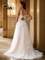 A-line Scoop Modest Sleeveless Sweep Train Tulle Wedding Dresses
