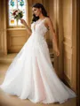 A-line Scoop Modest Sleeveless Sweep Train Tulle Wedding Dresses