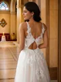 A-line Scoop Modest Sleeveless Sweep Train Tulle Wedding Dresses