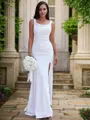 Sheath/Column Confident Straps Sleeveless Sweep Train Stretch Crepe Wedding Dresses
