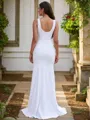 Sheath/Column Confident Straps Sleeveless Sweep Train Stretch Crepe Wedding Dresses