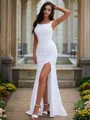 Sheath/Column Confident Straps Sleeveless Sweep Train Stretch Crepe Wedding Dresses