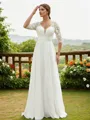 A-line V-Neck Dazzling 1/2 Sleeves Floor-Length Chiffon Wedding Dresses