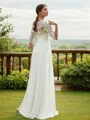 A-line V-Neck Dazzling 1/2 Sleeves Floor-Length Chiffon Wedding Dresses