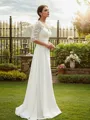 A-line V-Neck Dazzling 1/2 Sleeves Floor-Length Chiffon Wedding Dresses
