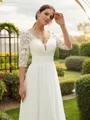 A-line V-Neck Dazzling 1/2 Sleeves Floor-Length Chiffon Wedding Dresses