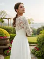 A-line V-Neck Dazzling 1/2 Sleeves Floor-Length Chiffon Wedding Dresses