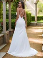 Sheath/Column V-Neck Sleeveless Sweep Train Elegant Chiffon Wedding Dresses