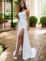 Sheath/Column V-Neck Sleeveless Sweep Train Elegant Chiffon Wedding Dresses