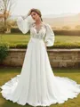 A-line Scoop Chic Long Sleeves Chapel Train Chiffon Wedding Dresses