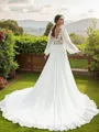 A-line Scoop Chic Long Sleeves Chapel Train Chiffon Wedding Dresses