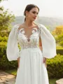 A-line Scoop Chic Long Sleeves Chapel Train Chiffon Wedding Dresses