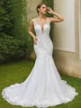 Trumpet/Mermaid Scoop Curvaceous Sleeveless Court Train Tulle Wedding Dresses