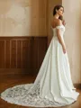 A-line Off-the-Shoulder Classy Short Sleeves Court Train Stretch Crepe Wedding Dresses