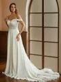 A-line Off-the-Shoulder Classy Short Sleeves Court Train Stretch Crepe Wedding Dresses