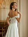 A-line Off-the-Shoulder Classy Short Sleeves Court Train Stretch Crepe Wedding Dresses