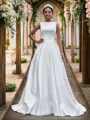 A-line Bateau Elegant Sleeveless Sweep Train Satin Wedding Dresses