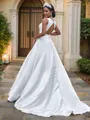 A-line Bateau Elegant Sleeveless Sweep Train Satin Wedding Dresses