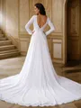 A-line Scoop Flowing Long Sleeves Cathedral Train Chiffon Wedding Dresses